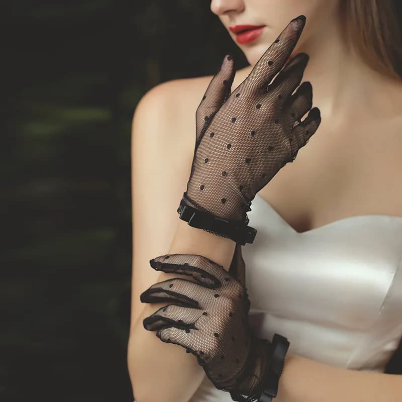 Femmes été Sexy creux Transparent dentelle point respirant nœud papillon couverture cicatrices conduire crème solaire dîner étiquette accessoires gants