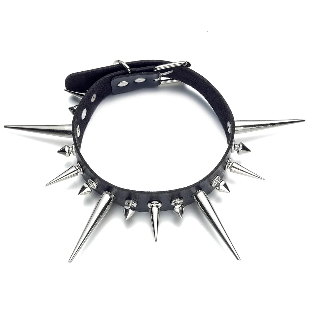 Collier ras du cou Punk en Faux cuir pour femmes et hommes, longs Rivets cloutés, Style gothique, accessoires
