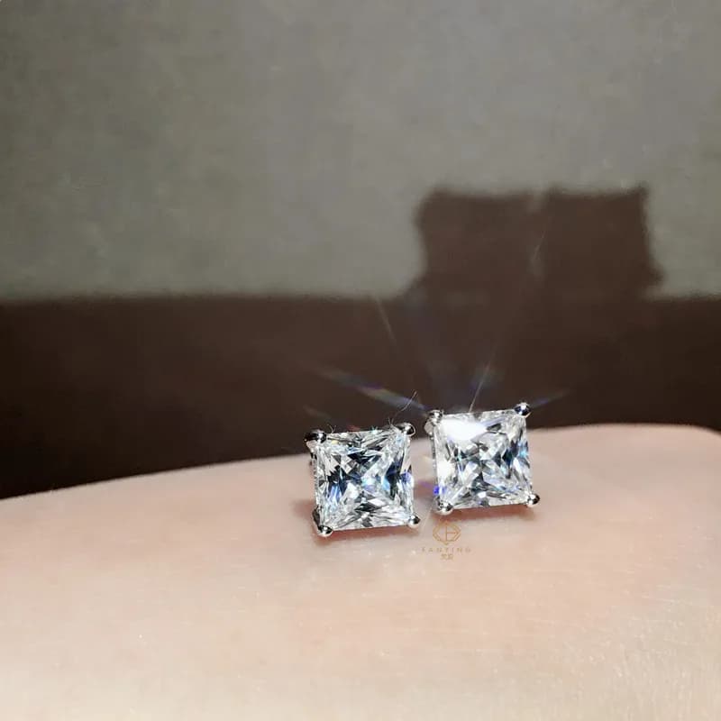 Boucles d'oreilles en diamant de laboratoire en argent regardé 925 véritable, bijoux de fiançailles, boucles d'oreilles de mariage, coupe princesse, cadeau de fête pour les patients, femmes