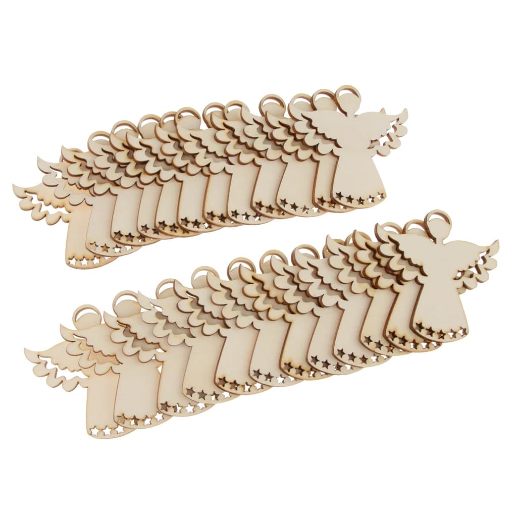 Pièces de 24 pièces d'ange Vintage en bois, étiquettes cadeaux, embellissement de Scrapbooking, ornements de noël, bricolage, artisanat en bois naturel, cadeaux