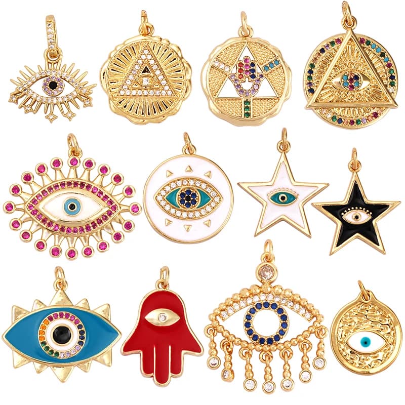 Pendentif main Hamsha mauvais œil, plaqué or véritable, zircone cubique pavée, Religours, bijoux, collier, Bracelet, accessoires, fourniture M18