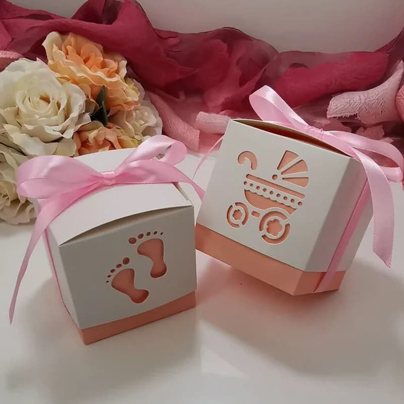 Boîte à bonbons pour landau de bébé, conteneur sucré, boîtes à cadeaux avec ruban, réception-cadeau pour bébé, fête d'anniversaire, baptême