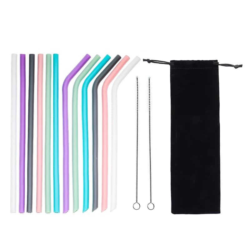 Pailles à boire en Silicone réutilisables, 6 pièces, pailles à lait créatives, robuste, courbée, droite, brosse de nettoyage, accessoire de Bar de fête