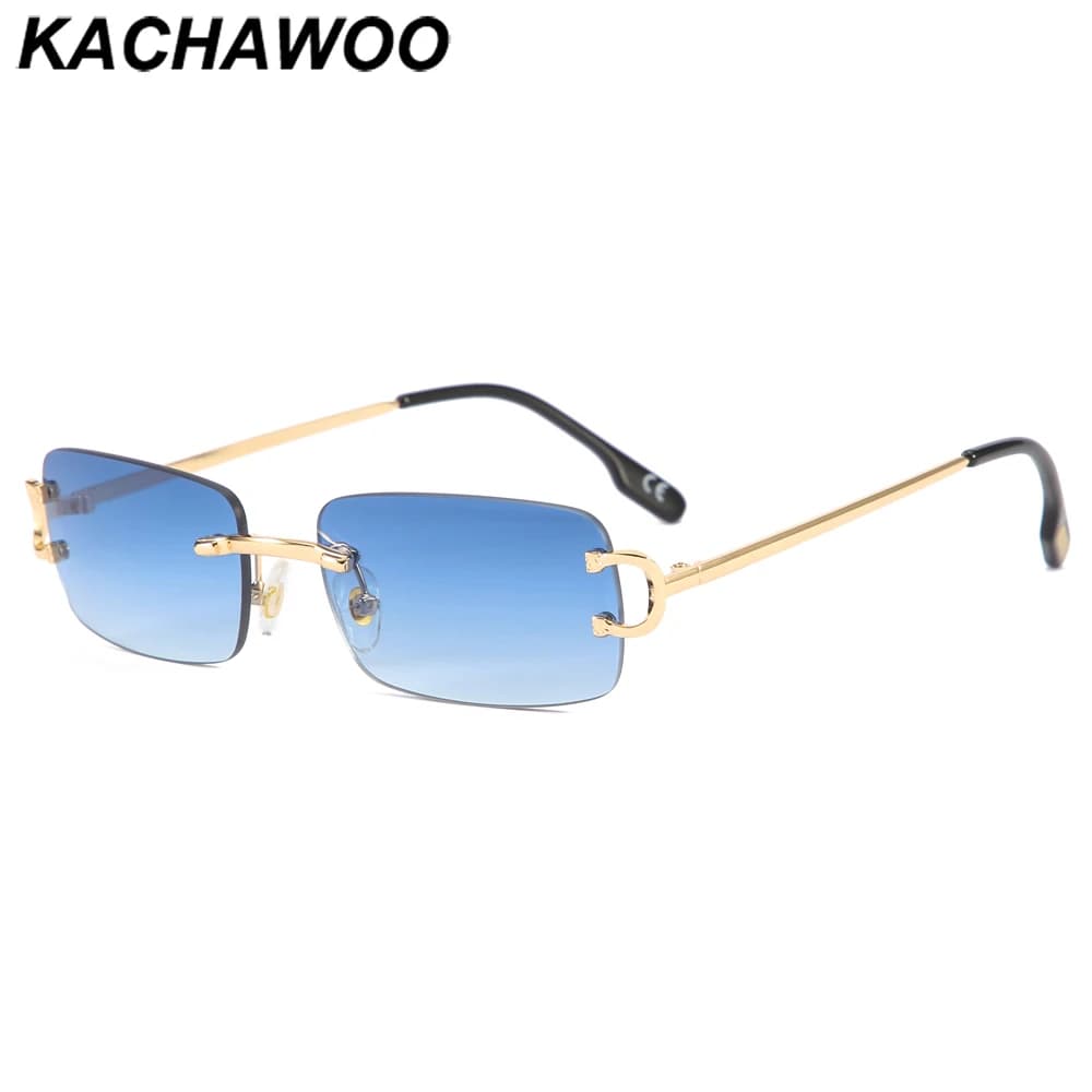 Kachawoo – lunettes de soleil rectangulaires rétro sans monture, pour hommes et femmes, UV400, petites lunettes de soleil à la mode, bleu, rose, or, métal, cadeaux d'anniversaire