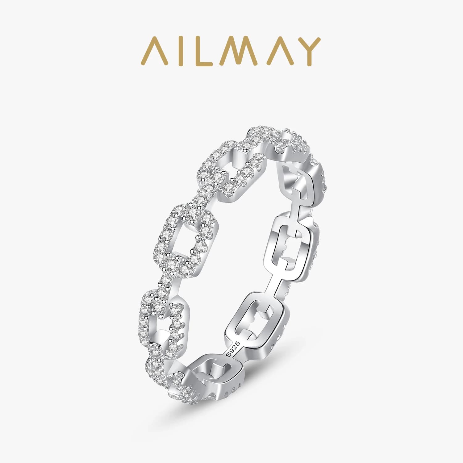 Ailmay Cadena Hueca véritable 925 en argent Sterling empilable bague à breloque pour femmes filles Anti-allergie bijoux fins cadeaux