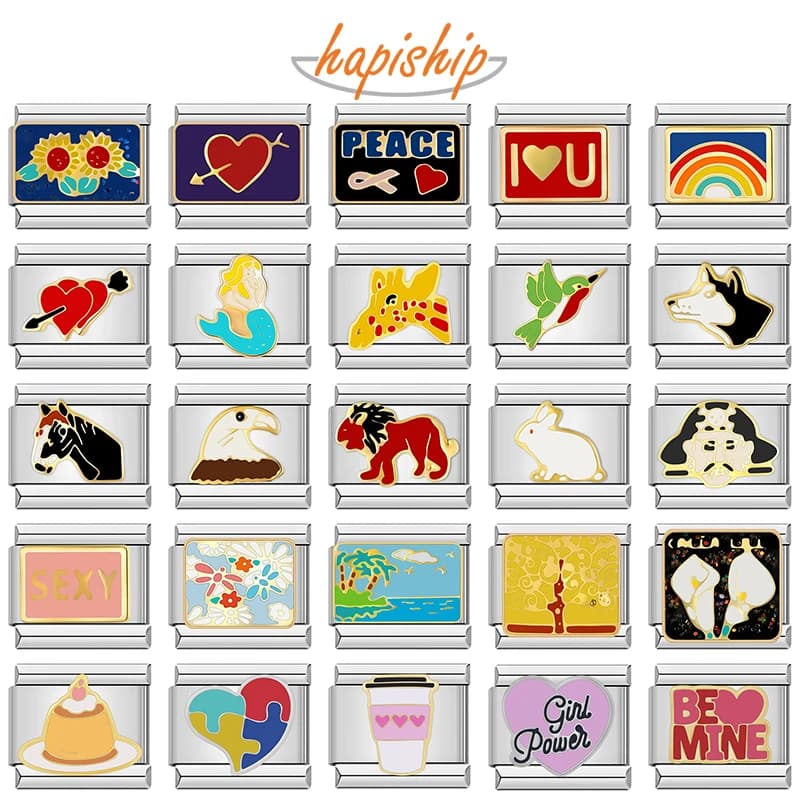Hapiship mode Animal chien chat fleur coeur amour aile breloque italienne ajustement 9mm Bracelet en acier inoxydable bijoux bricolage fabrication DJ042