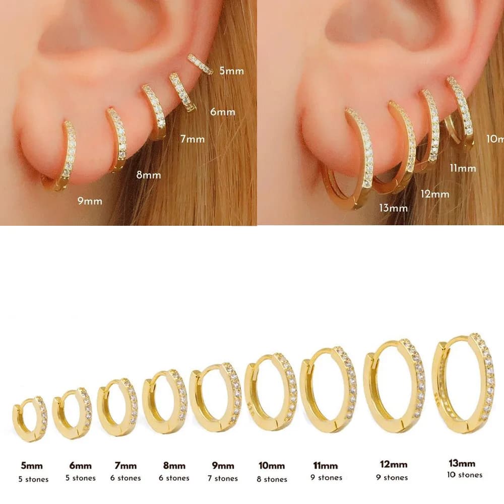 ANDYWEN 925 argent Sterling or Zircon CZ 5mm 6mm 7mm 8mm à 13mm Huggies cerceaux Piercing Pendiente Clips bijoux fins de luxe