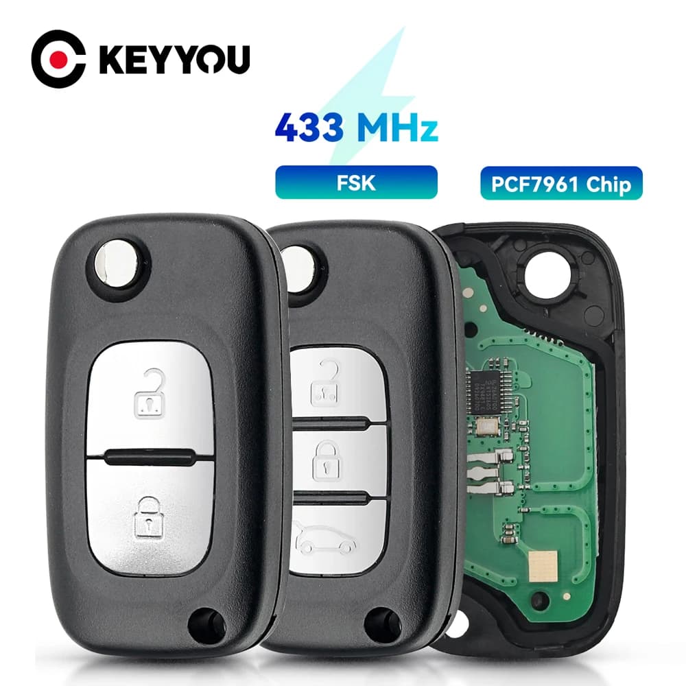 KEYYOU – clé télécommande à 2/3 boutons, 2009 MHz, avec puce PCF7961, pour voiture Renault Scenic III, Megane III, Fluence (2015 – 433)