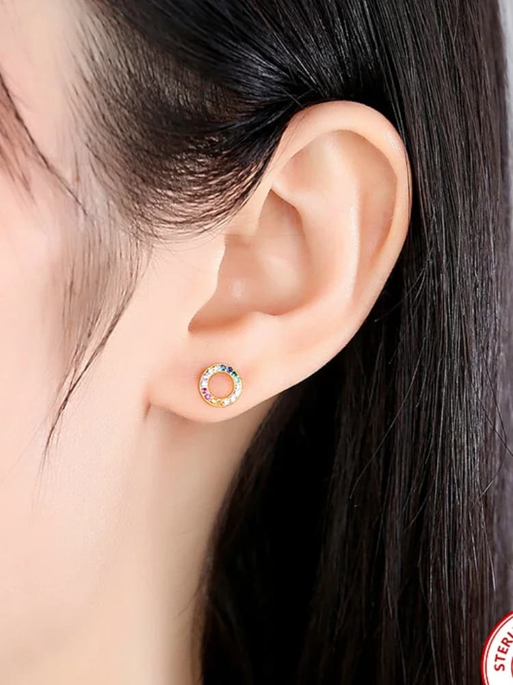 Boucles d'oreilles en argent Sterling 925 pour femmes, couronne d'aiguille, œil de cheval, Zircon, fleur ronde colorée, Piercing, bijoux à la mode
