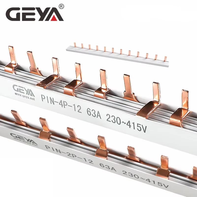 Barre omnibus en cuivre GEYA de type broche et fourche 1,4 mm pour disjoncteur, connecteur MCB 12 voies, connexion de barre omnibus 1A-63A 1P 2P 3P 4P