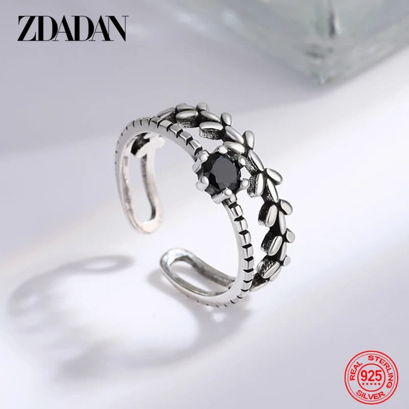 ZDADAN – bagues en argent Sterling 925 pour femmes, double couche, en obsidienne, bijoux à la mode