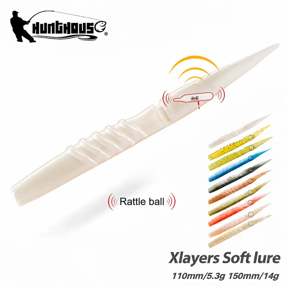 Hunthouse Xlayers Leurre Souple 110mm 5.3g 6Pcs 150mm 14g 4Pcs Matériau Silicone Fait du Bruit Appât de Pêche Artificiel pour Bass et Brochet