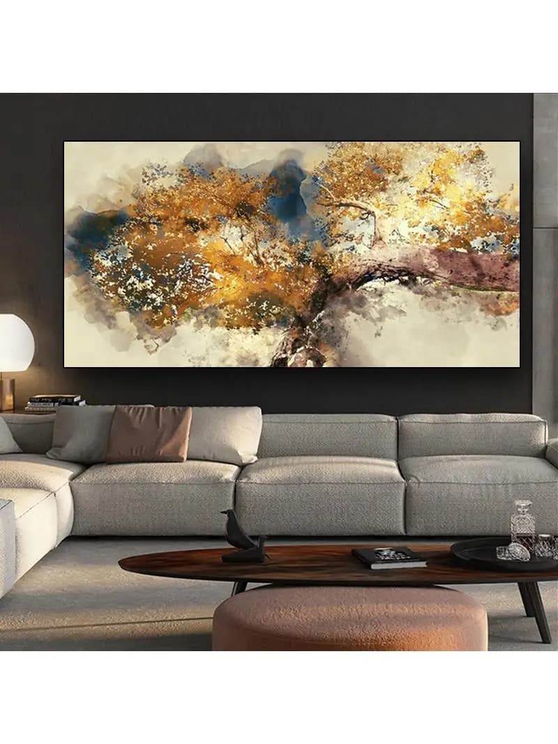 Affiches et imprimés abstraits modernes, peinture sur toile d'art mural, images d'arbres d'argent dorés abstraites pour décor de salon, sans cadre