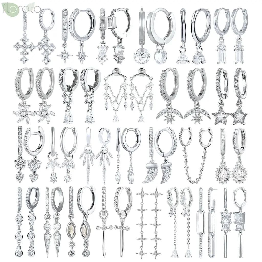 925 Sterling Silver aiguille élégant blanc Zircon cristal Boucles d'oreilles 2023 mode chaîne en métal frange pendentif long boucles d'oreilles femmes luxe mariage bijoux filles cadeaux de vacances