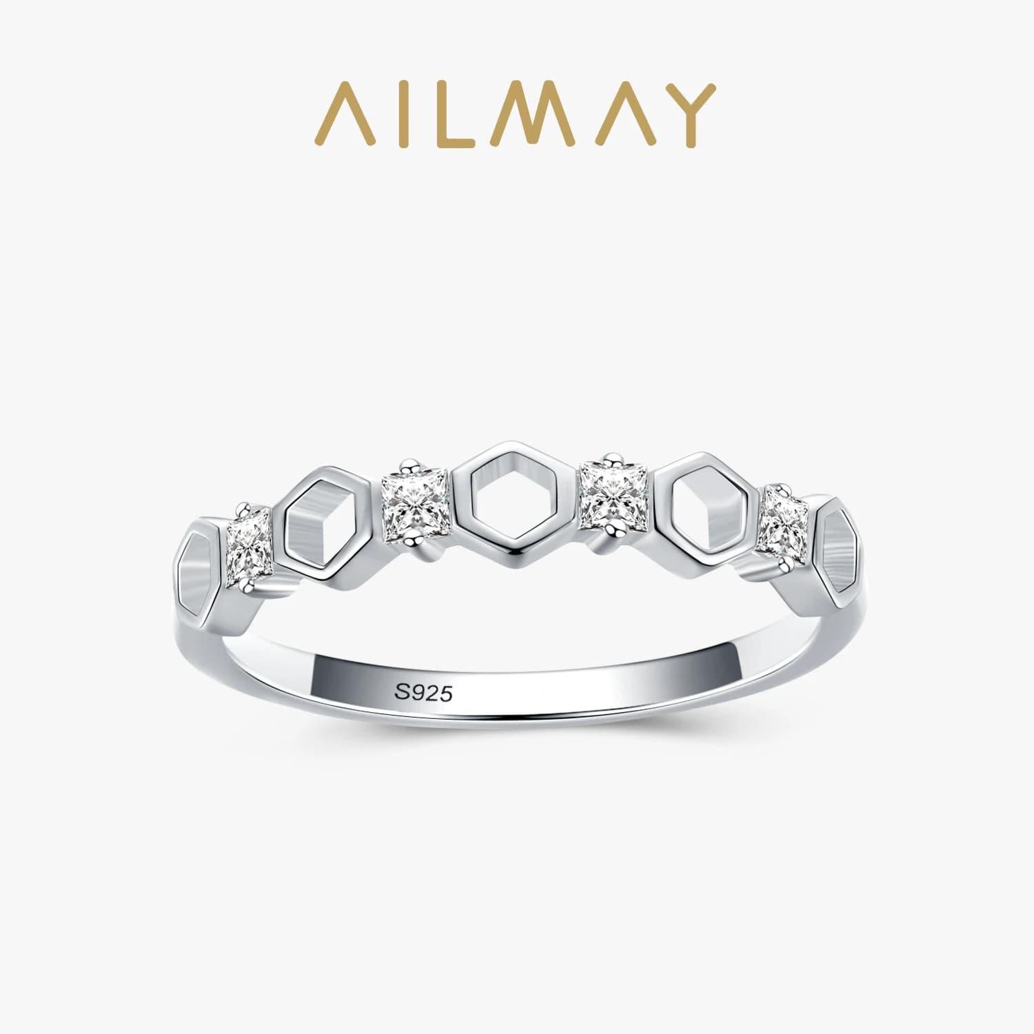 Ailmay véritable 925 en argent Sterling nid d'abeille bagues pour les femmes clair CZ bague pour les femmes bijoux fins cadeau de saint valentin
