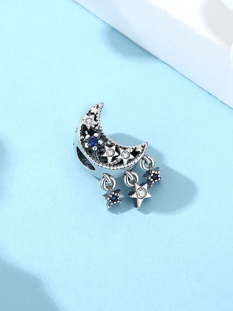 Nouveau Original 925 breloques en argent Sterling étoile lune bleu cristal perles de verre ajustement marque Bracelets colliers bijoux pour les femmes