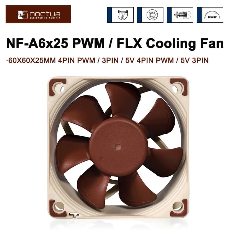 Noctua NF-A6x25 ventilateur de boîtier 60mm ventilateur de refroidisseur d'ordinateur 5V/12V contrôle Intelligent de température ventilateur de radiateur CPU