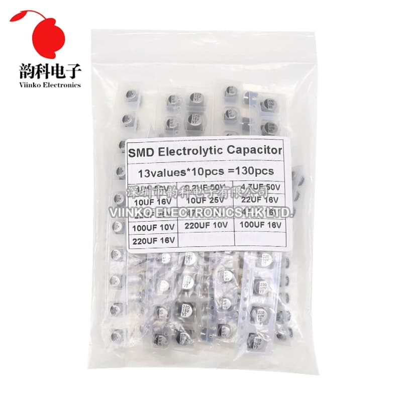 Kit assorti de condensateurs électrolytiques en aluminium SMD, 130 pièces/lot, 13 valeurs * 10 pièces = 130 pièces, ensemble d'échantillons de capacité