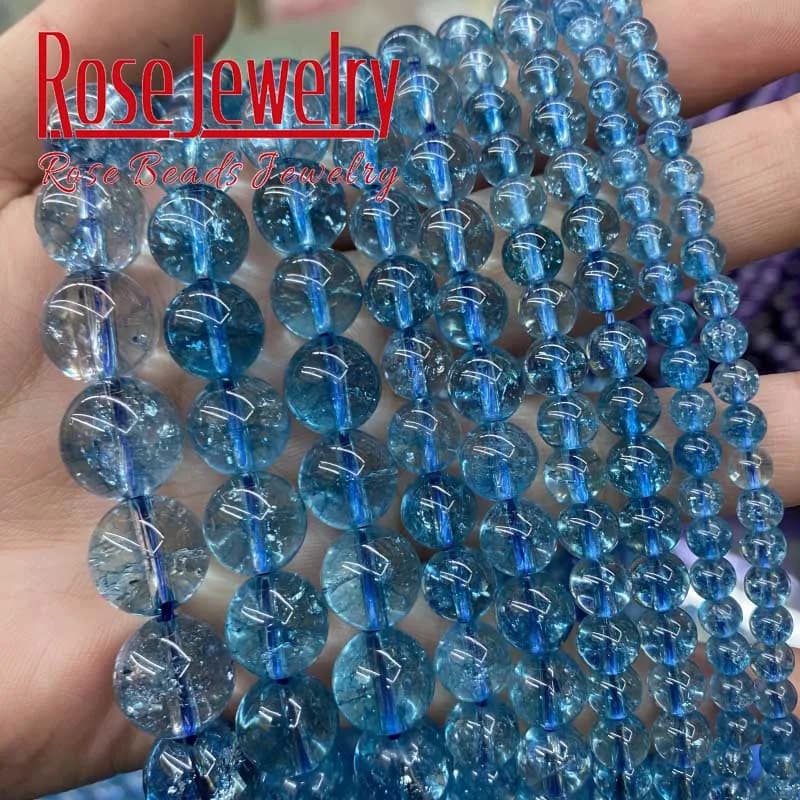 AAAAA Perles topazes bleues naturelles en cristal bleu, pour la fabrication de bijoux, collier, bracelet, bricolage, 4/6/8/10/12 mm, 15 pouces