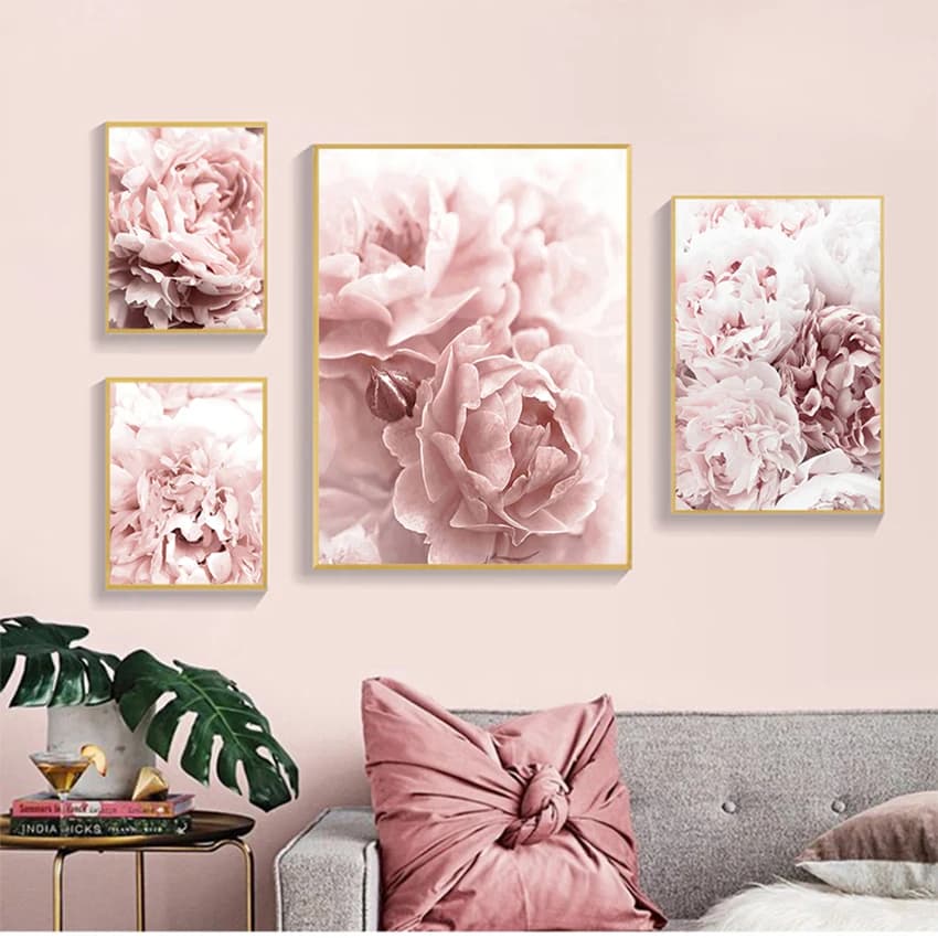 Image murale scandinave, décor de salon, affiche de fleurs, pivoine imprimée Roses, peinture sur toile florale