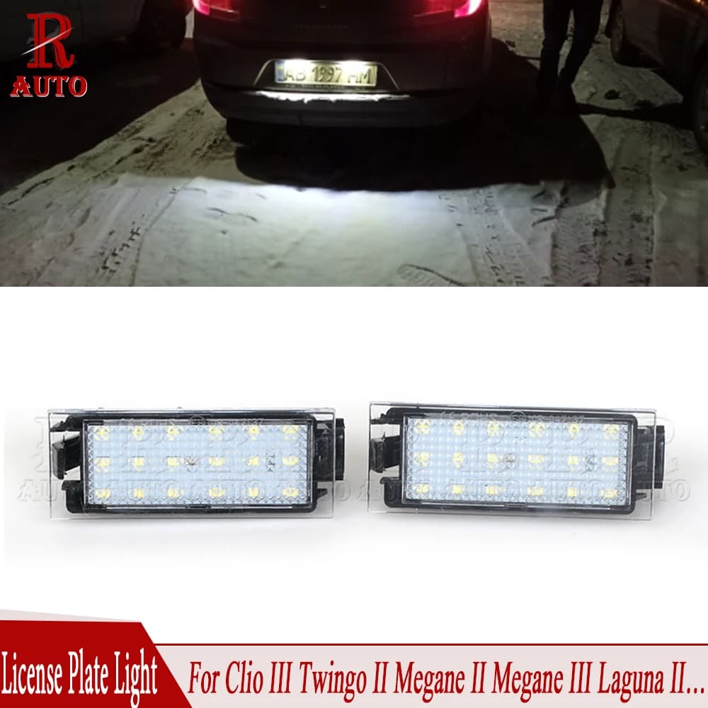 R-Auto 2 pièces LED numéro arrière de voiture plaque d'immatriculation lumière lampe style de voiture pour Renault Megane 2 Clio 3 Laguna 2 Flence 8200480127