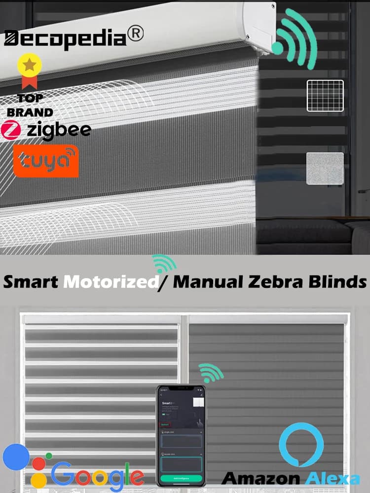 Stores zébrés sur mesure Decopedia pour fenêtres, stores enrouleurs motorisés occultants jour et nuit pour portes coulissantes