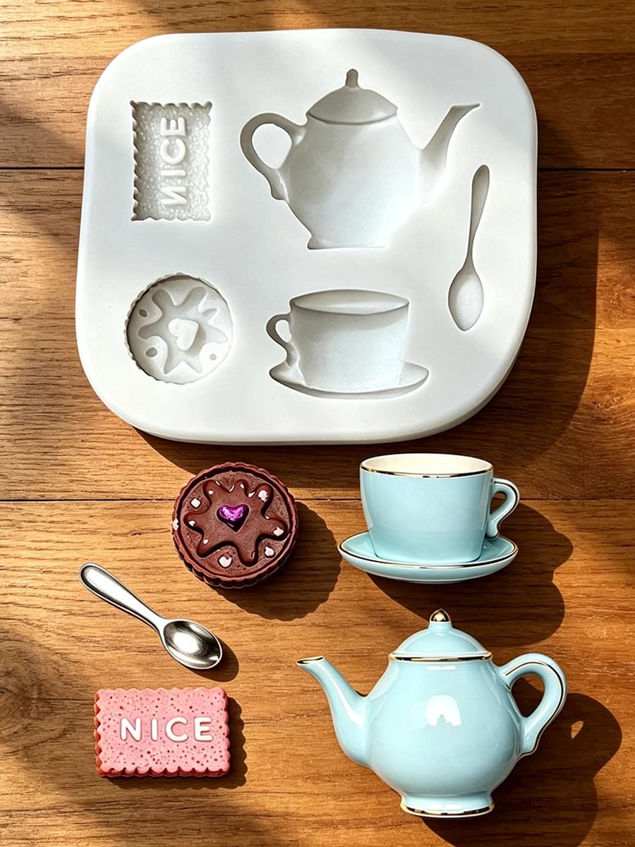 Moule en silicone pour biscuits, théière, café, chocolat, cupcakes, outils de décoration de gâteaux en fondant