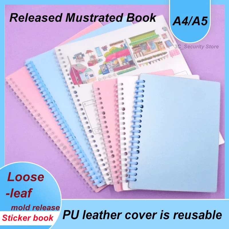 Album de collecte d'autocollants format A4/A5, 40 feuilles, couverture en cuir PU, livre d'autocollants réutilisable pour bricolage, organisateur d'autocollants Scrapbooking