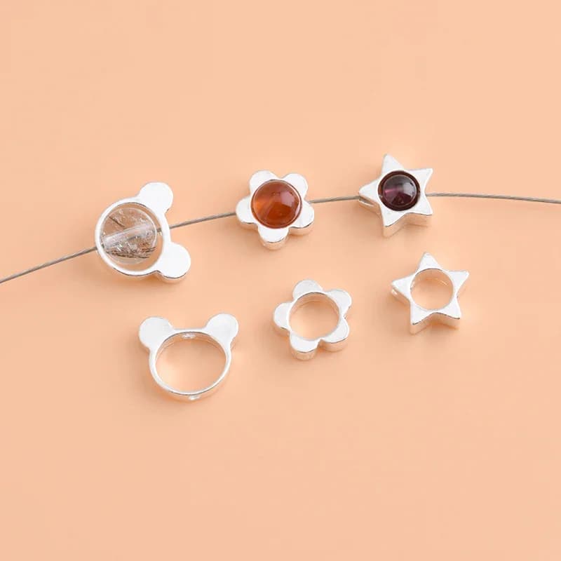 Bijoux en argent regardé 925, pentagramme, fleur, perle, séparateur de cadre, matériel de perles, fait à la main, accessoires de bracelet de bricolage, 5 pièces