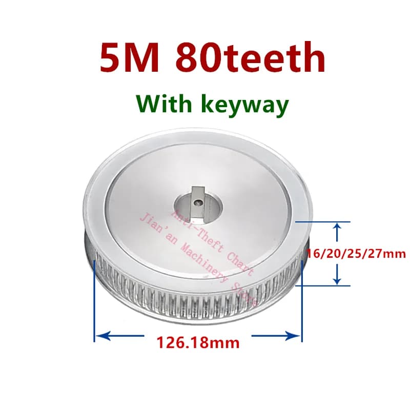 Poulie de distribution synchrone HTD 5M à 80 dents, avec alésage et rainure pour clavette, pour largeur de 15/20 mm, roue dentée HTD5M, 80 dents, 80T.
