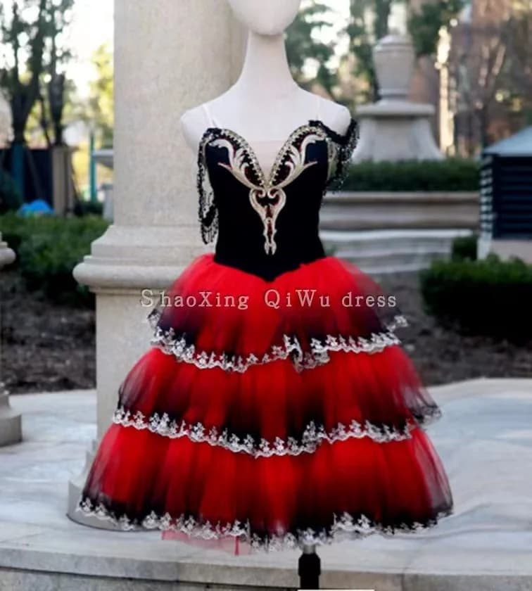 Costume de danse de ballet professionnel pour filles, robe de ballet Kitri, Tutu romantique rouge, Don Quichotte, espagnol, adulte