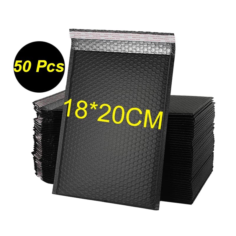 50 pièces 18*20 cm enveloppe à bulles noir bulle Mailer enveloppes rembourrées emballage cadeau doublé auto-scellant sac
