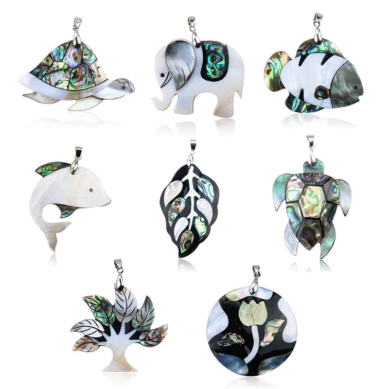 Pendentif animal en nacre blanche naturelle, éléphant porte-bonheur, tortue, poisson, ormeau, breloques d'arbre, collier à faire soi-même, bijoux exécutifs