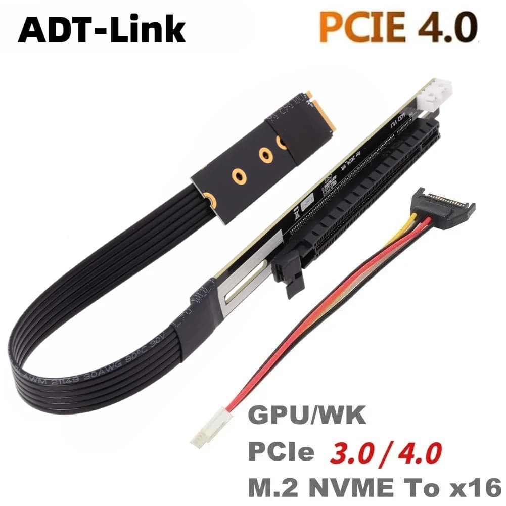 Adaptateur rallonge ADT-Link M.2 NVMe vers PCI-E 4.0 X16 Gen4 X1, câble de minage, carte graphique GTX RTX, GPU NVIDIA AMD