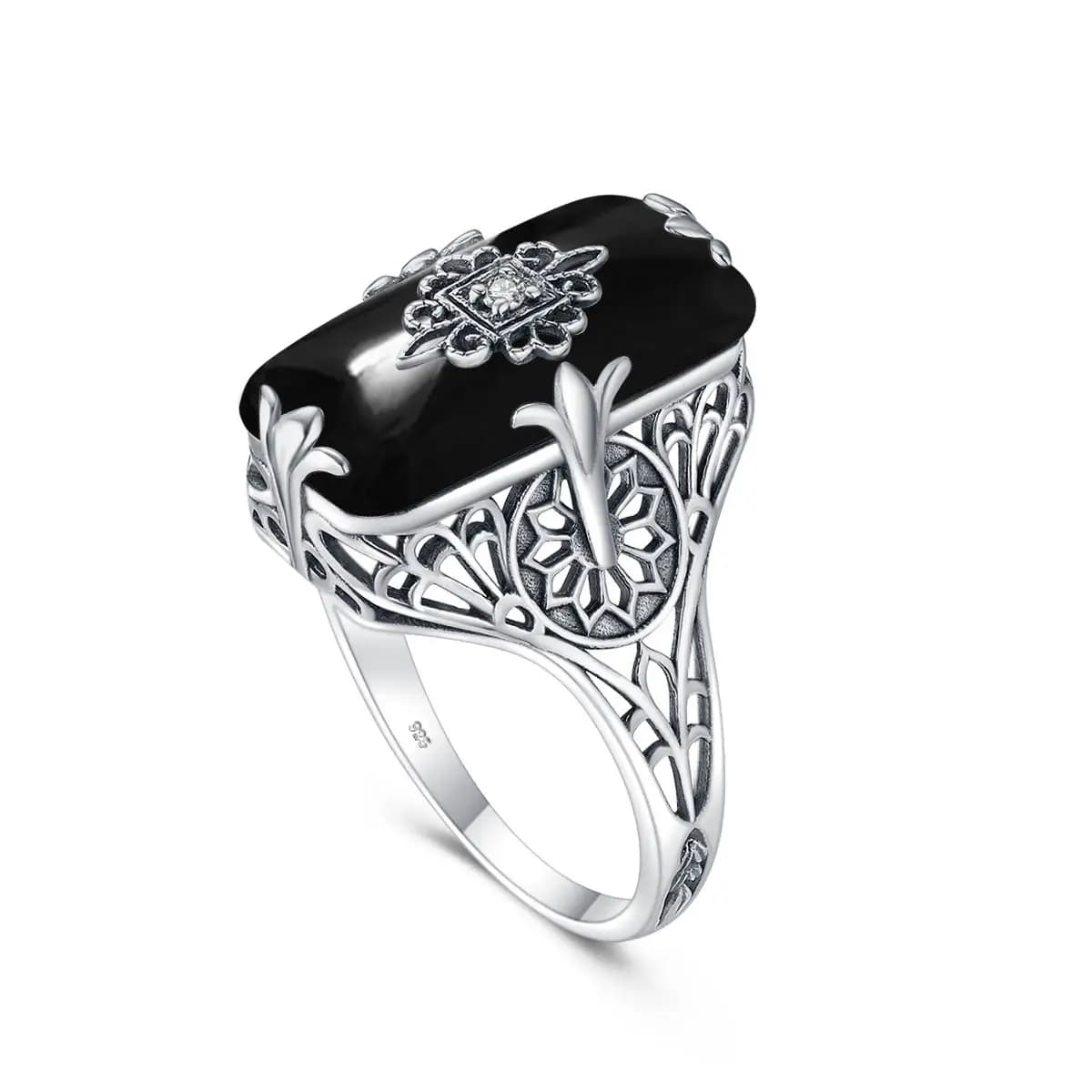 Szjinao-Bague vintage en argent regardé 925 pour femme, onyx noir, pierre précieuse, fête, banquet, cadeau, bijoux tendance, haute qualité, Filig123