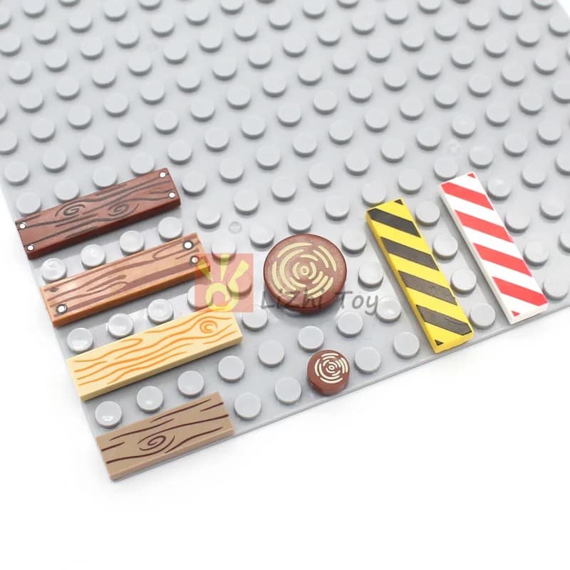 30 pièces de carreaux à assembler MOC 1x4 avec motif de grain de bois et bandes d'avertissement 2431 PB243 PB661, blocs de construction, briques DIY, jouets de rue urbaine