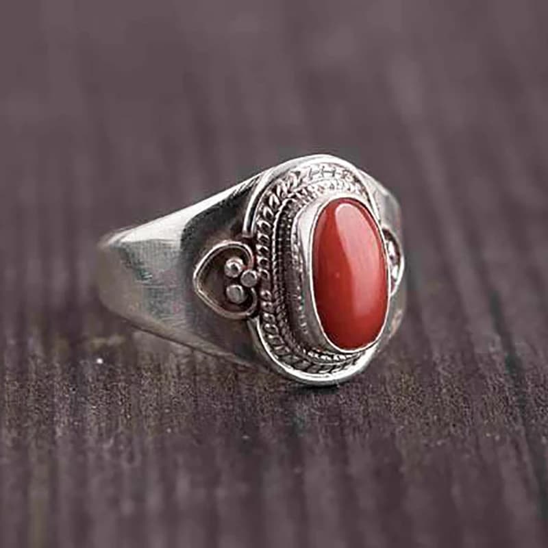 Bague ajustable en tourmaline rouge du sud pour femmes, bijou en argent incrusté à la main, design Unique, style ethnique rétro