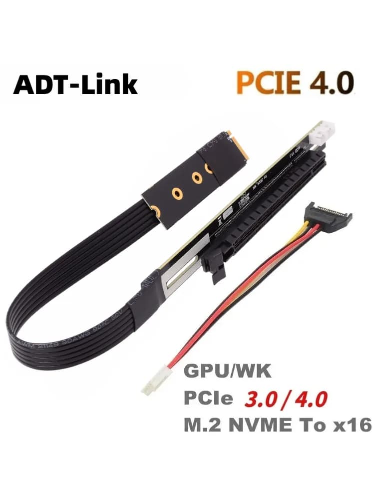 Adaptateur rallonge ADT-Link M.2 NVMe vers PCI-E 4.0 X16 Gen4 X1, câble de minage, carte graphique GTX RTX, GPU NVIDIA AMD