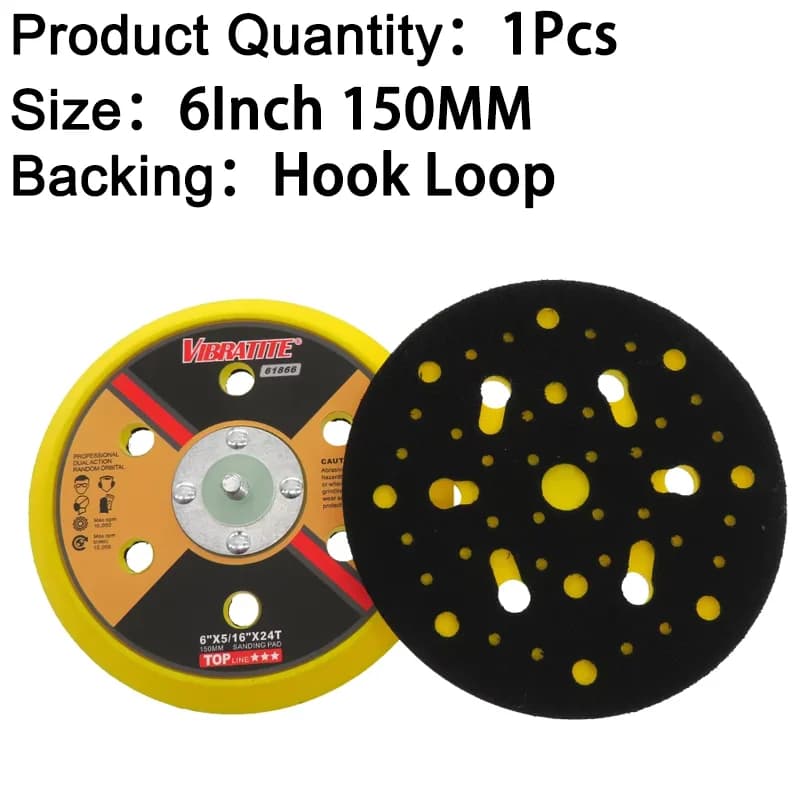 Support de ponçage multi-trous de 6 po (150 mm) à fixation auto-agrippante avec filetage 5/16x24T, support de disque de ponçage sans poussière pour polissage