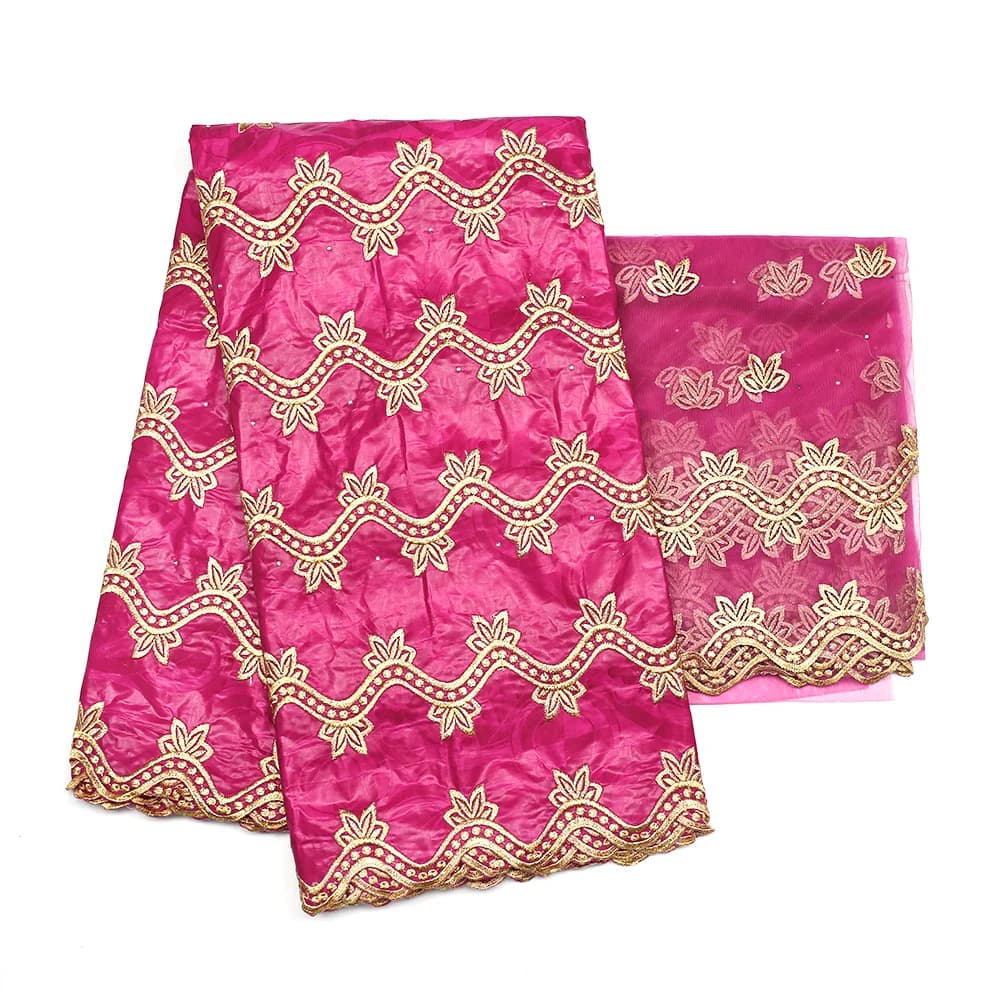 Tissu Broderie Dubai Brodé Bazin Riche Dentelle Africaine en Tulle 5+2 Yards Tissu de Mariage Nigérian pour Gele Headtie