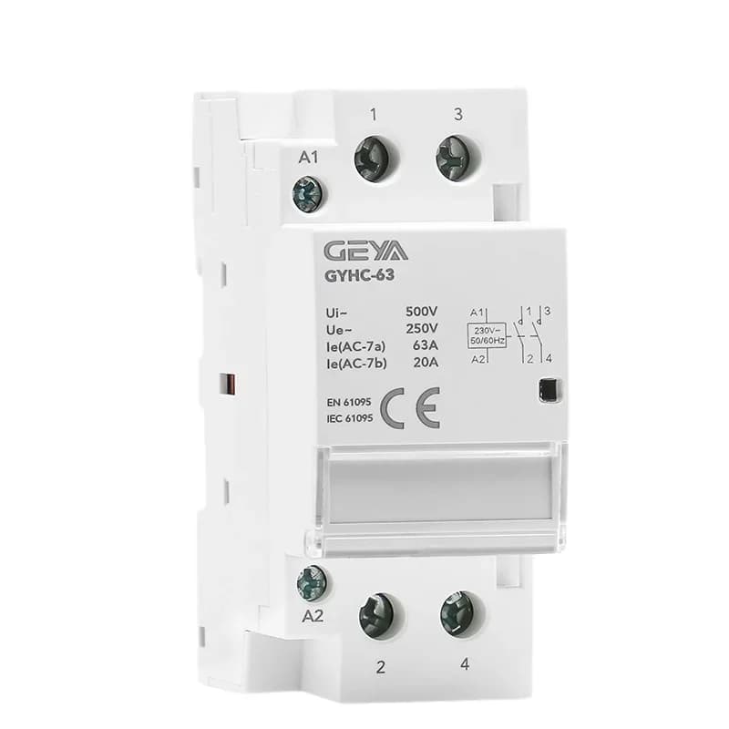 GEYA-Contacteur AC sur rail DIN, bonne qualité, utilisation domestique ou pour charger Pys, 2P, 40A, 63A, 2NO, 2NC, 1NO1NC