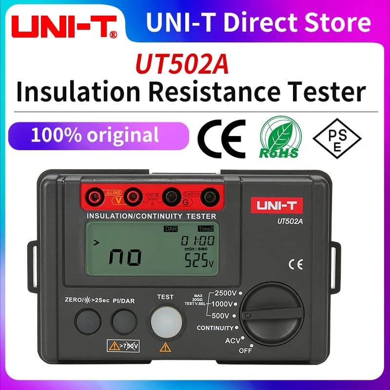 UNI-T UT502A 2500V testeur de résistance d'isolation numérique ohmmètre testeur de continuité hautement voltmètre avec rétro-éclairage LCD