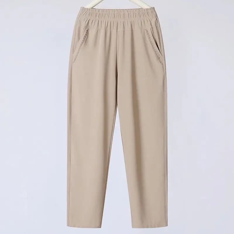 Pantalon droit ample en soie glacée pour femme d'âge mûr, taille haute élastique, fin, printemps-été, 5XL W2231