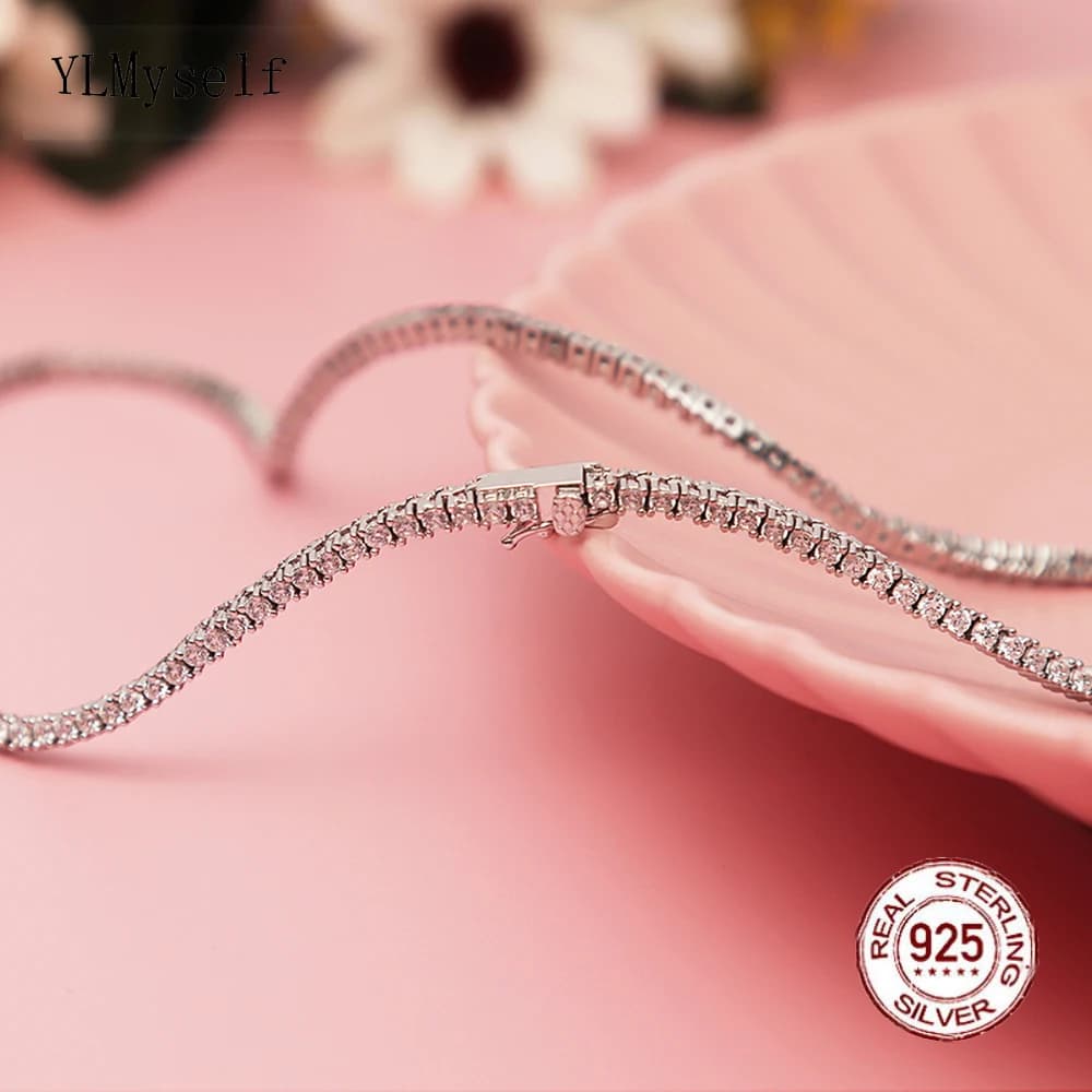 Collier chaîne tennis en argent sterling 925 YLMyself, 2 mm, avec zircone cubique, collier ras du cou, 41 cm, éternité, mariage, fiançailles, bijoux fins