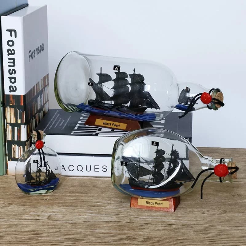 Bouteille de souhait en verre à la dérive avec perles noires, petite décoration, artisanat créatif, cadeau