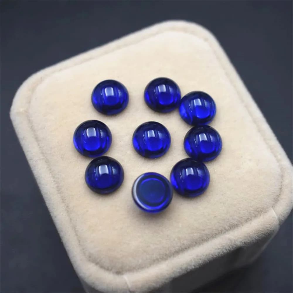 Cabochon rond en saphir, Surface lisse et polie, Cabochon rond en saphir bleu Royal à dos plat SP017