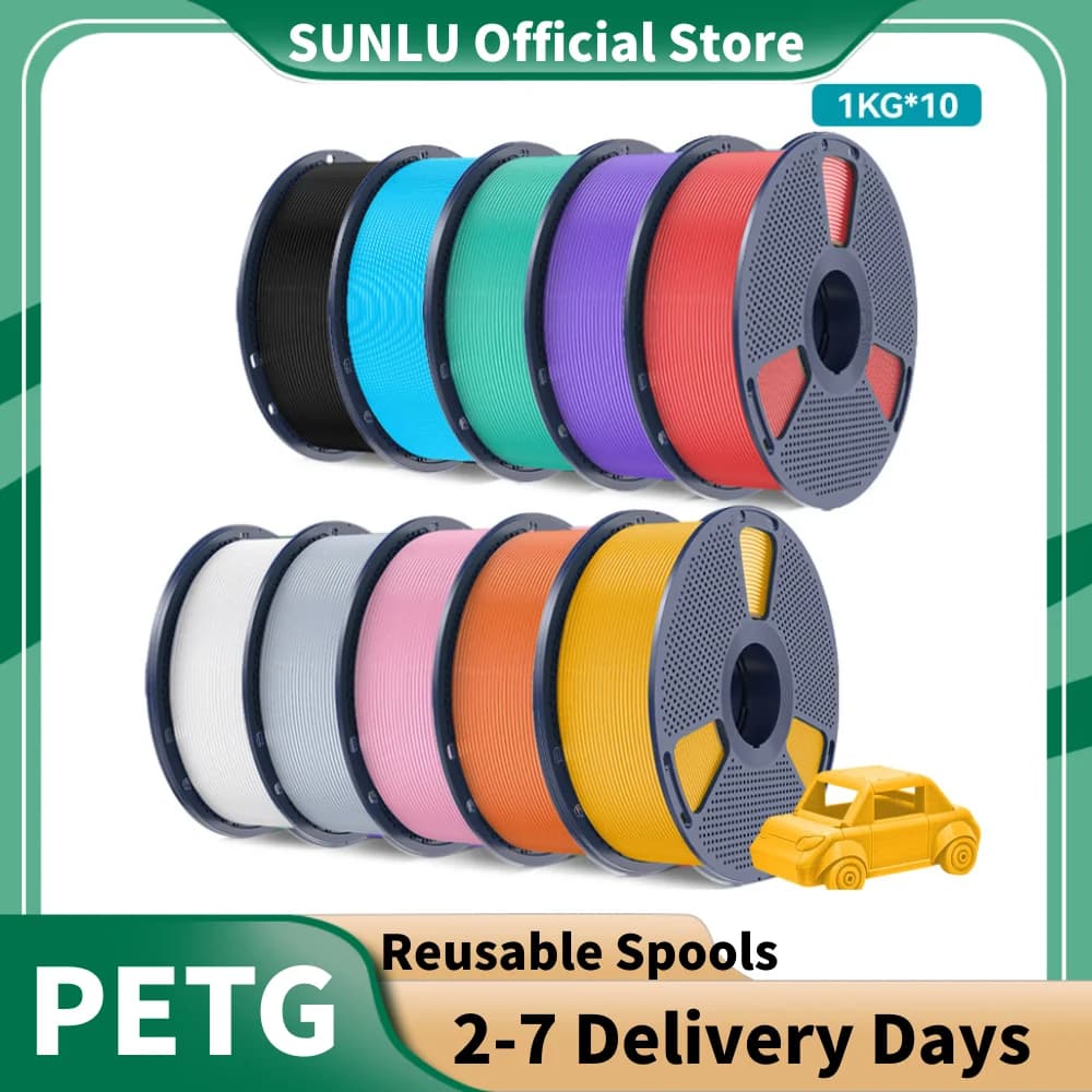 SUNLU – matériau d'imprimante 3D PETG 1.75MM, avec bobine, haute résistance, sans bulle, 10 rouleaux/ensemble de Filament PETG 10kg
