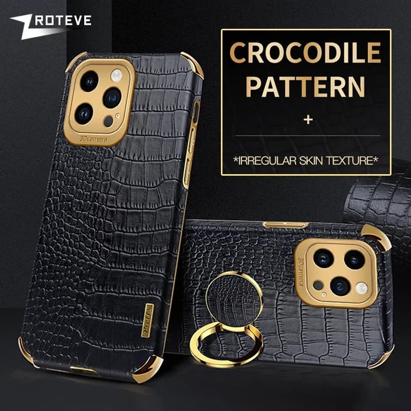 Pour iPhone16 Pro Zroteve Crocodile cuir anneau support couverture souple pour iPhone 16 15 14 13 12 11 Pro Max SE 2 3 iPhone15 Plus étui