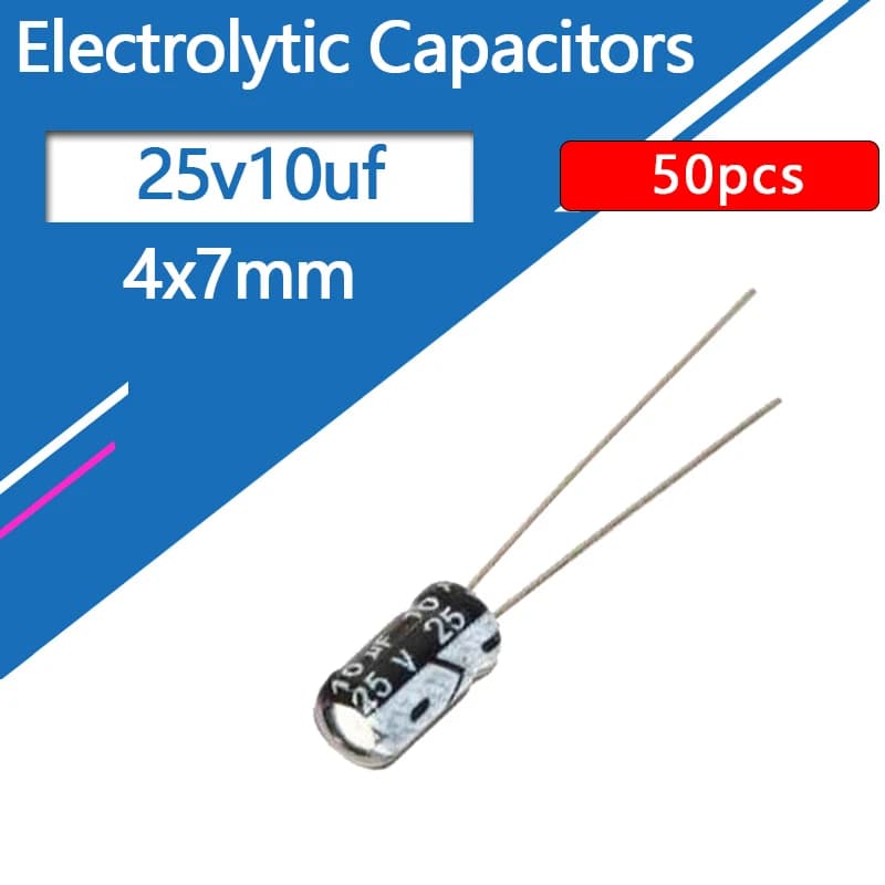Condensateurs électrolytiques en aluminium 25V10UF 4x7mm, 10uf 25v 10uf25v 25v10mf 10mf25v 25v10MFD 25wv 25vdc 22uf 33uf 47uf 68uf