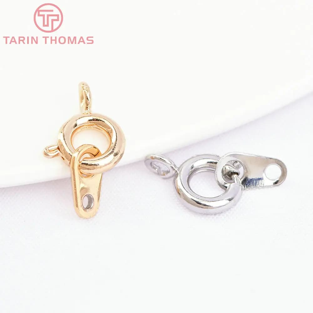 Fermoirs Ronds à Ressort en Laiton Plaqué Or 24K, Accessoires de Bijoux de Haute Qualité, 6x9mm, 10 Pièces, 3249